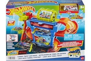 Hot Wheels Let's Race Netflix - City Toy Car Track Set, Tunnel Twist Car Wash with 1 Color Shifters Vehicle in 1:64 Scale, HTN80