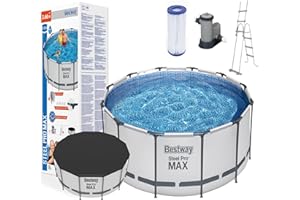 Bestway, Steel Pro Frame Pool Set (Inhalt: Pool, Filterpumpe, Leiter, Bodentuch, Abdeckung) 366 x 122 cm -26-56420