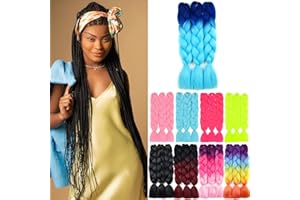 YAMEL Ombre Braiding Hair Kanekalon Braiding Hair Synthetic Hair Extensions for Braiding Crochet Twist Box Braids 24 Inch 2 Tone Ombre Blue 3 Packs Jumbo Braiding Hair