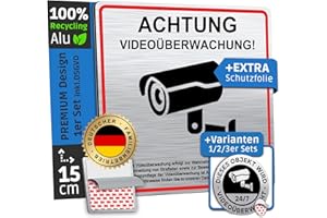 ‎SCHILDERBOXX SCHILDERBOXX® Schild Videoüberwachung DSGVO [15x15cm, 100% Alu, 3M Tape] - Aufkleber Videoüberwacht Privatgrundstück, Kameraüberwachung Grundstück Video Überwacht, Achtung Kamera Überwachung