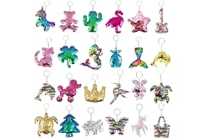 ePicsoa 24 Pcs Colorful Sequin Keychains Girls Keyrings Party Bags Gift, Reversible Sequins for Kids Adults Birthday Favors Backpack Accessories