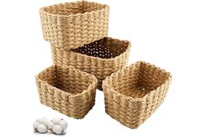 Zosenyer Cestas Mimbre Juego de 4 Piezas, Cestas Almacenaje Apilables, Que se Pueden Usar Comoorganizador cajones baño y cestas de pañales para bebés