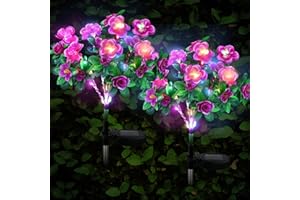 FWLWTWSS Solar Flower Lights Outdoor Garden - 2 Pack Rhododendron Solar Lights, Powered Waterproof with 21 Small Rhododendron Flowers, Garden Ornaments Outdoor (Purple)