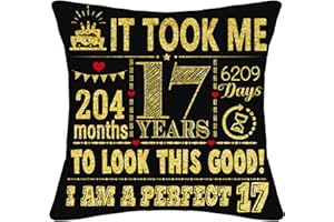 BOMMEX 17th Birthday Present Gifts for 17 Years Old Girls Boys Black Cushion Cover 18x18 Inch 17th Birthday Decorations Daughter Son Granddaughter Grandson Sister Friend 17th Birthday Gifts(17th birthday)