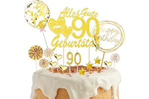 DazzJoy Tortendeko 90. Geburtstag Frau Mann,19 Stück Cake Topper 90 Geburtstag,Glitzer Kuchendeko 90. Geburtstag mit Geburtstagskerzen,Alles Gute Zum 90. Geburtstag Deko,Torten Topper 90. Geburtstag