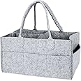 YiCoo Nappy Caddy Foldable Baby Diaper Caddy Organiser, Portable Nursery Storage Basket Bin with Changeable Compartments(Light Grey)