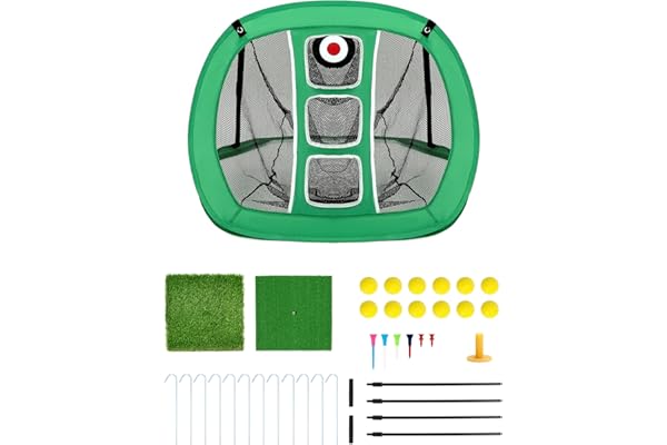 QWORK Filet de golf pop up avec 2 tapis et 12 balles d'entraînement