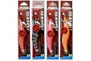 AKAMI Totanare SENSHEI EGI Set 4 Pezzi – Egi Squid per Calamari e Seppie – Stainless Steel Hooks - Egi #3.0-15.85 gr - 120 mm - 4.5 s/m Sinking Speed