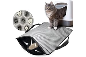 Hanbramo Tapis Litiere Chat, 45x60CM Honeycomb Double Couche Non-Slip Tapis de Litiere pour Chat, Imperméable et Urin Proof Tapis Chat Gamelle pour Litter Catcher (Gris, 60×45 cm)