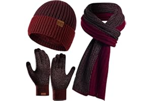 Ziwijity Winter Beanie Hat Scarf Gloves Set for Men & Women - 3PCS Knitted Warmer Set with Touchscreen Gloves, Long Soft Fleece Scarf for Cold Weather