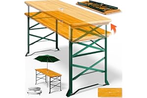 ‎DEUBA Deuba® Bierzelttisch Höhenverstellbar Klappbar Hoch Outdoor Breit Holz XXL Buffettisch 170cm Bierzeltgarnitur Stehtisch Bartisch Partytisch Klapptisch