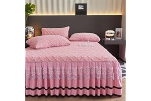 Odot Jacquard Flanell Bettrock mit Rüschen, Spitze Design Bettvolants Spannbettlaken mit Volant Matratzenschoner Spannbetttücher Weiche Spannbetttuch Bettlaken (Rosa,200x220cm)
