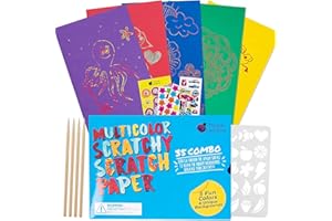 Purple Ladybug Kit de Manualidades de Papel de Rascar 5 Colores 35 Folios de Colores - Rojo, Verde, Vio-leta, Azul, Amarillo + Plantillas para Pintar – Originales y Únicos Regalos para Niños y Niñas