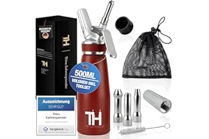Thiru Sifón de cocina profesional - Dispensador de crema batida con boquillas de acero inoxidable - Sifón cocina con muchos extras (rojo)