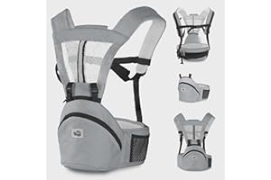 MiniHugs Marsupio Neonato Ergonomico - Marsupio Bambino Traspirante con Spalline Imbottite - Struttura Rinforzata e Tasca Porta Biberon (Grigio)
