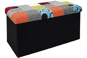 HOME DECO FACTORY HD6507 Cassapanca Patchwork Seduta Pieghevole, Ingresso, Soggiorno, Camera da Letto, Sala da Pranzo, mobile-76 x 38 x 38 cm, Poliestere Legno, Multicolore, 76 x 38 x 38