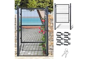 Fiqops Portail de jardin Anthracite, 120x100 cm Porte de jardin en acier galvanisé, Porte de clôture Porte de cour incl. serrure poignée de porte et 3 clés, Portail de clôture Clôture Robuste et