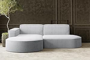 ‎KAISER MÖBEL Kaiser Möbel, Ecksofa, Sofa Modena Studio Parma, Modern Design Couch, Polsterecke, Freistehend Sofa Wohnzimmer -, Stoff Dicker Cord Poso Hellgrau Links