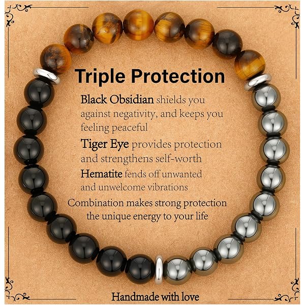 SIUMAL Men's Boho Bracelet - Adjustable Stainless Steel Beaded Bracelet With Natural Stones