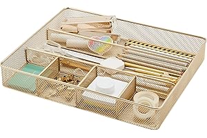 Annova Plateau de rangement de tiroir de bureau pour organisation de bureau – Maille métallique – Accessoires et fournitures de bureau (Gold)