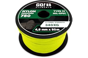 GO!elements Paracord 750 Tipo IV | Corda in Nylon 100% Resistente e Estremamente Stabile | ø 4,5 mm - 11 Nuclei - Max. 340 kg | Corda Multifunzionale e reepsnoer per Sopravvivenza, Campeggio