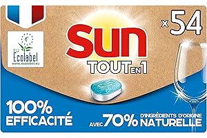 SUN Letterbox Tablettes lave-vaisselle Tout en 1, Format pratique pour la boîte aux lettres, Enlève les taches difficiles, Fabriqué en France, 54 Lavages