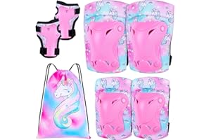 UNICORN CASTLE Einhorn-Knie- und Ellbogenschützer für Kinder, Mädchen, 6-in-1, verstellbare Schutzausrüstung, Set mit Kordelzug-Tasche, 3–8 Jahre