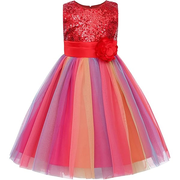 JerrisApparel Prinses Meisjes Pailletten Bloem Feestjurk Tule Jurk (7 jaar, Rooskleurig