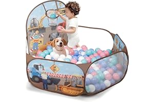 ZimiTeda Engineering Car bällebad Baby mit Basketball-Ring Klappbarer Pop-Up bällebad Kinder für Mädchen Jungen Indoor Outdoor Spiel Hund Ballbad 120 cm Bälle Nicht enthalten