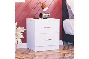 Vida Designs Duża biała szafka nocna, 2 szuflady, stolik nocny, metalowe uchwyty i chodniki
