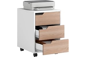 HOMCOM Caisson bureau mobile avec 3 tiroirs, meuble rangement bureau sur roulettes pour documents et imprimante, caisson de rangement compact pour travail ou chambre, 40x50x57,5cm, blanc et chêne