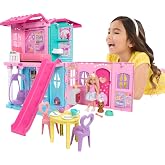 Barbie Chelsea oyuncak bebek evi, 15'ten fazla aksesuar i&ccedil;eren +43 x +33 cm'e kadar genişleyebilen a&ccedil;ılır ev, 5 oyun alanı ve
