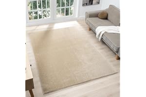 RUGS BY DESIRE Comfy Washable Modern Living Room Rug Polyester Plain Indoor Area Rug with Low Pile - Anti-Slip Felt Backing SuperSoft Carpet Bedroom-Hallway, Light Beige, 120x160 cm
