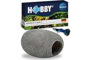HOBBY Aquaristik Marble Cave 2 I 9 x 8 x 5 cm I Wohn- & Bruthöhle aus Kunstharz für Zwergbuntbarsche, Welse & Garnelen I Deko Höhle für Aquarienbewohner I Rückzugsort & Laichplatz