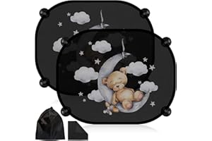 Sonnenschutz Auto Baby mit UV Schutz, RYMALL 2 Stück 45x36.5 cm Sonnenschutz Auto Saugnapf Sonnenblende Kinder Auto Fenster Sonnenschutz Schützen Sie Ihr Kind vor UV-Schäden-Kleiner Bär
