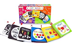abeec Soft Books Collection | Libri Morbidi per Bambini 0-6 Mesi con Animali, Trasporti, Numeri, Forme, Frutta e Colori | Set di 6 Libri Morbidi per Neonati, Giocattoli Sensoriali per Bambini