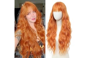 YEESHEDO Peluca Larga Rubia Ondulada Larga Ondas Naturales Rubio con flequillo Pelucas para mujer, Vida diaria Cosplay Fiestas Halloween Navidad 28" (Naranja claro)