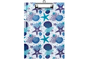 Pechor Clipboard A4 Plastic, Clipboards Fashion Design Clip Boards with Low Profile Clip Heavy Duty Clipboard Folder for Office School Supplies (Sea Star)