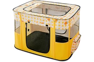 FLOVIPPET Parque para Mascotas Portátil, Corralito Rectangular para Perros, Recinto Plegable para Gatos Conejos Cachorros, Caseta Cama para Gatos para Uso en Interiores y Exteriores (Amarillo, XL)