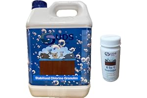 SUDS-ONLINE Quality Chlorine Granules 5kg Hot Tub Spa Swimming Pool + Chlorine Testing Strips