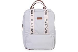 CHILDHOME, Sac à dos à langer Family Bag Club, Grande capacité, Multifonctionnel, Tapis à langer inclus, 11 Compartiments, Pochettes Isothermes, Passage Trolley-valise, Accroche Poussette, 20.5L, Ecru