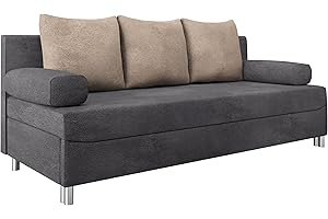 Mirjan24 Schlafsofa Dover, Sofa mit Bettkasten und Schlaffunktion, Bettsofa, Farbauswahl, Schlafcouch mit Chromfüße, Couch, C