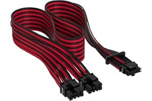Corsair Premium PCIe 5.0 / Gen 5 12VHPWR da 600 W Cavo per Alimentatore - Compatibile con Alimentatori Type-4 Tramite Doppio PCIe a 8 pin - Guaina Intrecciata in Paracord - Nero/Rosso