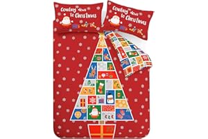 Catherine Lansfield Countdown To Christmas Easy Care - Set copripiumino singolo, colore: rosso
