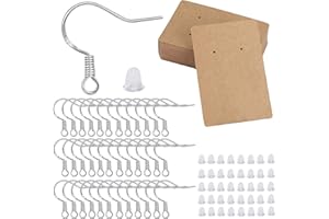 QH-SHOP Ganchos para Pendientes Kits Incluyen Ganchos de Plata de Ley 925 Respaldos para Pendientes Tarjetas de Exhibición de Pendientes 250Pcs
