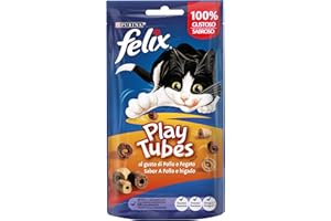 Purina Felix Play Tubes, Snack, Premio para Gato con Pollo e Hígado, 8 Bolsas de 50g