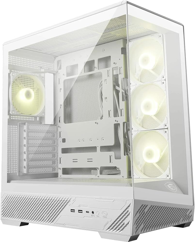 MSI MAG PANO 130R PZ Beyaz - Mid-Tower Oyun Bilgisayarı Kasası - 400 mm Uzunluğa Kadar GPU'ları Destekler, Çıkarılabilir Toz Filtresi, USB 20Gbps (Tip-C), Back-Connect ATX ve Micro-ATX Anakart Desteği