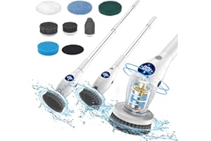 ‎TAIKOUL Elektrische Reinigungsbürste Haushalt, Electric Spin Scrubber Schnurlos mit 8 Austauschbaren Bohrbürstenköpfen, bis zu 450 U/min. Reinigungsbürste mit Verstellbarem Griff für Bad Küche Auto Fußboden