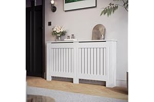 SIRHONA - Cubierta radiador, mamparo vertical, MDF lacado blanco, 152 x 19 x 81,5 cm, se puede colocar decoraciones, adecuadas para sala de estar, dormitorio, pasillo