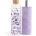 waterdrop® Edition Glass Bottle 1l leakproof | BPA free Water Bottle | Glass Water Bottle with Bamboo Lid and Neoprene Protection Sleeve, Glass Drinking Bottle | Sustainable Borosilicate Glass